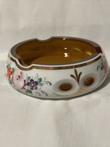 Moser Ashtray White Cut to Amber Hand Painted Flowers Czech Bohemian - $24.75