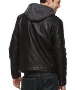 Mens Jacket Motorcycle Apt 9 Black Bibbed Fx Leather Quilt Lined Moto $2... - £66.68 GBP