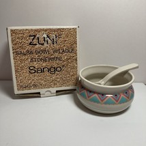 Sango Stoneware Zuni Pattern Salsa Bowl With Ladle Southwestern Dip Dish Spoon - $29.69