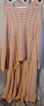 Knit Mix Crochet Sweater Xl Tan Hollow Out High Low Boho Cottagecore Lag... - $29.69