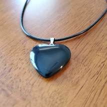 Black Tourmaline Gemstone Heart Necklace, Polished Rock Pendant, stone crystal image 4