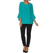 Women with Control Flounce Sleeve Top w/ Slim Ankle Pant Green Petite X-... - £13.45 GBP