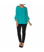 Women with Control Flounce Sleeve Top w/ Slim Ankle Pant Green Petite X-... - £13.43 GBP