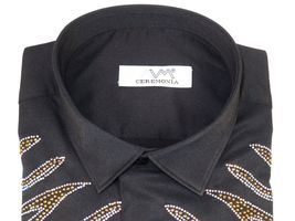 Men CEREMONIA Turkey Shirt 100% Cotton Fancy Rhine Stone #Roma 15 Black Slim Fit image 6