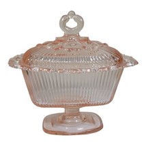 Indiana Glass Lace Edge pink Footed Candy Box Dish &amp; Lid Rectangular Oblong - £27.13 GBP