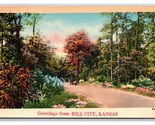 Generici Scena Greetings Country Road Collina Città Kansas Ks Lino Carto... - $4.49