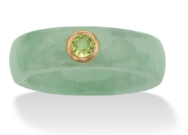 Round Genuine Peridot And Green Jade Ring 10K Yellow Gold 5 6 7 8 9 10 - £160.35 GBP