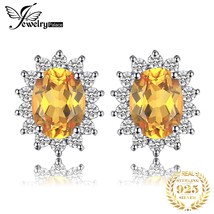 JewelryPalace Diana 1.2ct Natural Citrine 925 Silver Halo Earrings for Woman Wed - £17.00 GBP