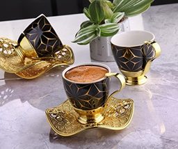 LaModaHome Espresso Coffee Cups with Saucers Set of 6, Porcelain Turkish Arabic  - £48.46 GBP