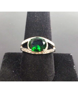 Green Oval Shape Rhinestone Ring Silver Tone Size 10 - $26.32