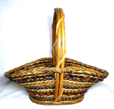 Handmade Wood Bead Woven Wicker Basket - Philippines  Beautiful! Mid-siz... - £20.61 GBP