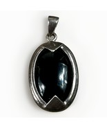 925 Sterling Silver Vintage Real Black Onyx Gem Oval Cabochon Pendant- 6.1g - $34.45