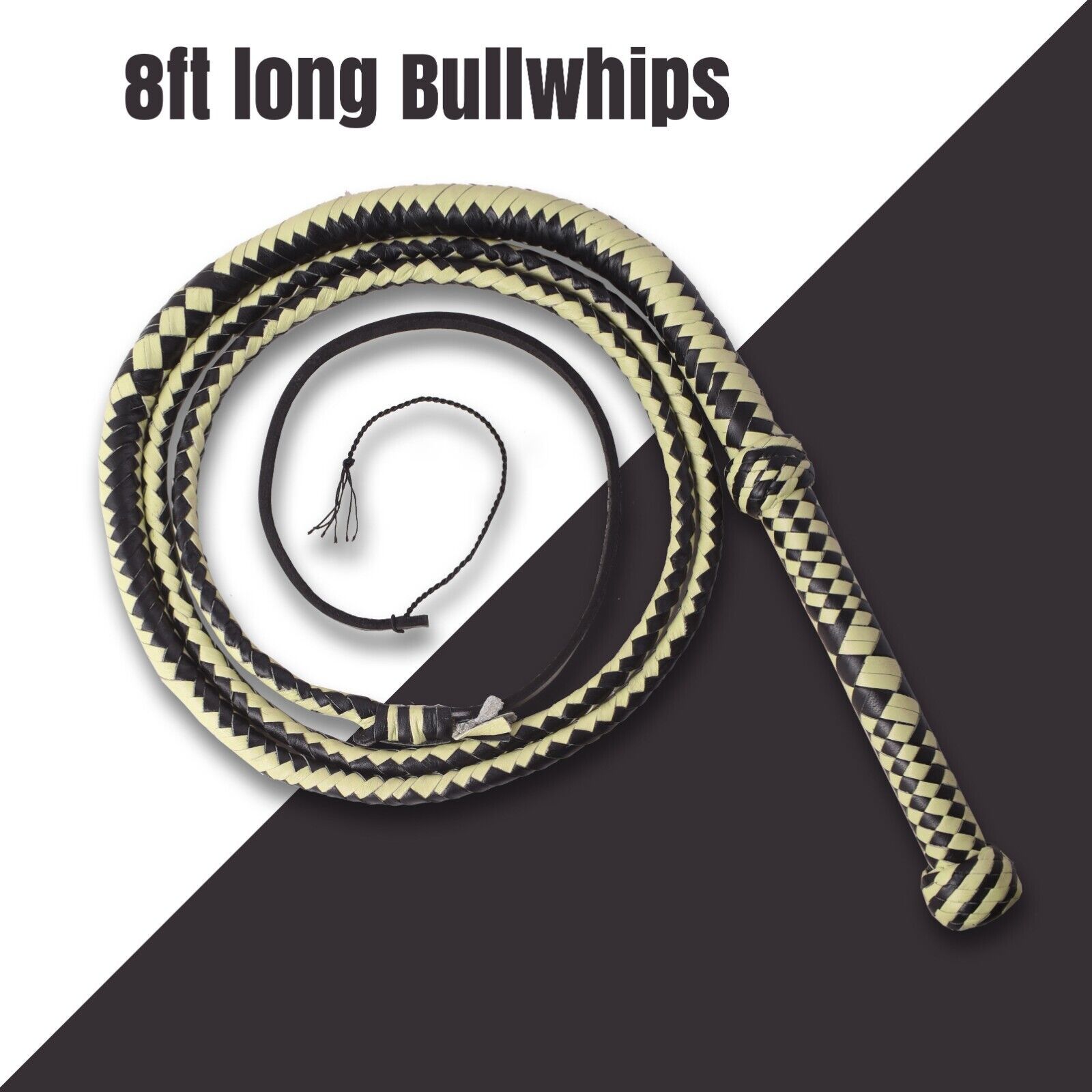 thumbnail image 2 of Leather Phobia Indiana Jones Style Bullwhip – Genuine Black Leather 8 Feet 12 Plaits 2 of 5