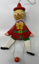Vintage Wooden Jumping Jack Pull Toy Pinocchio Christmas Ornament Sevi Italy - £23.73 GBP