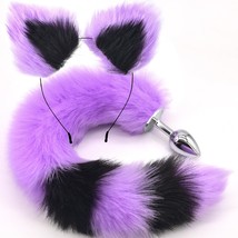 Anal Plug Fox Tail With Ear Black &amp; Purple 15.74-Inch-Long Sexual Anus Tail Butt - £19.10 GBP