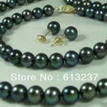 Free shipping 7-8mm light black cultured freshwater round  diy natural necklaces - £16.96 GBP