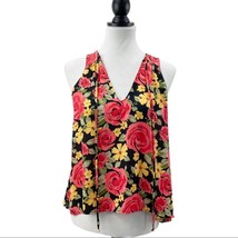 Lush Floral Tank Top Red Yellow Black V-Neck S - £11.61 GBP