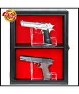 Wood Gun Display Case Wall Mount Double Handgun Pistol Revolver Shadow B... - $2,054.76 MXN