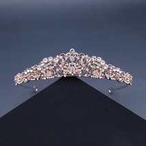 Miallo Fashion Rhinestone Hair Crown Rose Gold Color Tiaras and Crowns Hair Jewe - £20.61 GBP