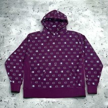 Champion Mens Size XXL Reverse Weave Hoodie All Over Print Logo Purple/Wine Y2K - $32.25