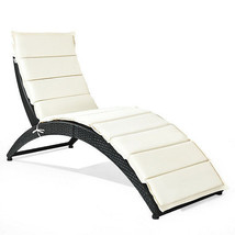 Folding Patio Rattan Lounge Cushioned Portable Chair - Color: Beige - £157.74 GBP