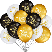 45 Piece 12 Inch Birthday Party Latex Balloons Black Gold White Theme Pa... - £10.97 GBP