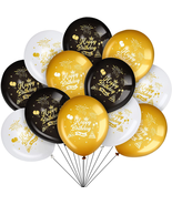 45 Piece 12 Inch Birthday Party Latex Balloons Black Gold White Theme Pa... - £10.80 GBP