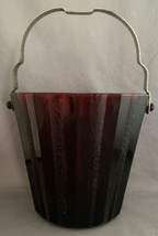 Vintage Anchor Hocking Dark Ruby Red Ice Bucket Detachable Silver Tone H... - $27.50