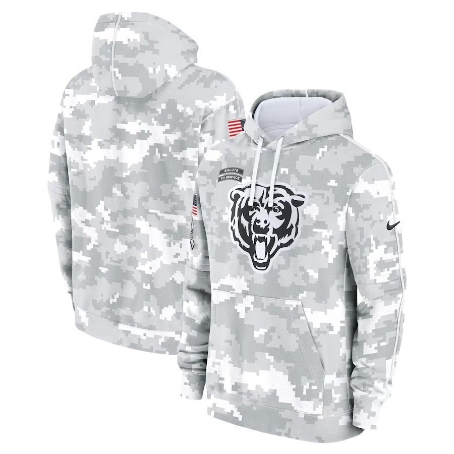 Mens White Camo Bears 2024 Salute to Service Pullover Hoodie - Chicago