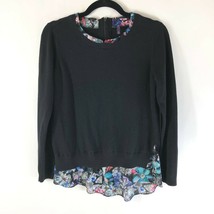 NYDJ Womens Sweater Shirttail Hem Crew Neck Floral Black Size S - £7.78 GBP