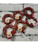 VTG Christmas Ornaments Miniature Teddy Bears Holiday Wreaths Lot Of 6 H... - £15.62 GBP