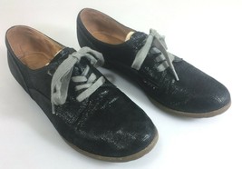 Naya 7.5 Med Tiber Black Shiny Crinkly Leather Oxford Shoes EU 38.5 - £29.71 GBP