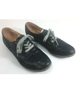 Naya 7.5 Med Tiber Black Shiny Crinkly Leather Oxford Shoes EU 38.5 - £30.12 GBP