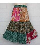 Sacred Threads L XL Colorful 3 Tier Button Front Elastic Waist Rayon Skirt - $41.20 CAD