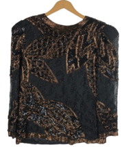 Beaded Top Size Medium Vintage Evening Wear Black Gold Copper Sequins Wo... - $75.96 CAD