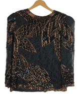 Beaded Top Size Medium Vintage Evening Wear Black Gold Copper Sequins Wo... - $76.28 CAD