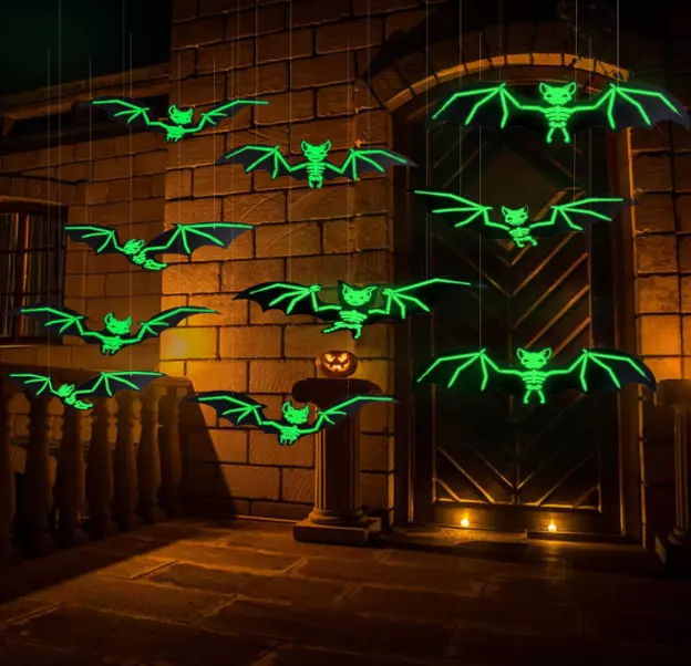 Large Glow-in-the-Dark 3D Bat Decorations for Halloween - 12 Pack - £19.73 GBP