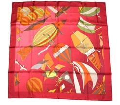 Hermes Bufanda Les Folies Du Ciel Ⅱ 2 Seda 90 CM Rojo Carre Chal Estola - £326.13 GBP