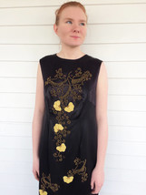 Asian Dress Black Satin Vintage 60s AS IS Replace Lining M L - £38.33 GBP