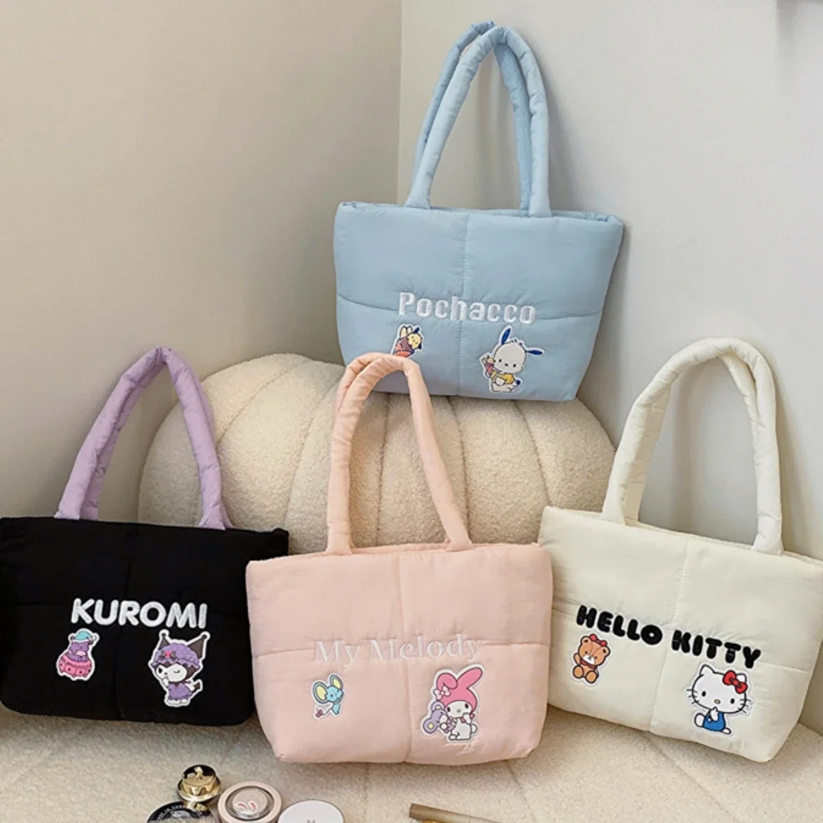 New Kawaii Sanrio Kuromi Hello Kitty Ultra-light Down Cloth Shoulder Bag Handbag - £21.42 GBP