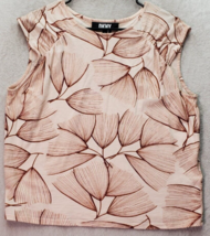 DKNY Blouse Top Womens Medium Beige Floral Cotton Sleeveless Round Neck Pleated - £18.15 GBP