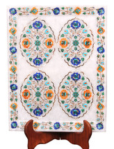10&quot;x11&quot; White Marble Serving Tray Handicraft Marquetry Inlay Gemstone Ar... - £286.80 GBP