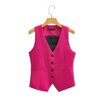 Zevity Women Fashion V Neck Sleeveless Pockets Short Vest Jacket Office Lady Sin - £21.51 GBP
