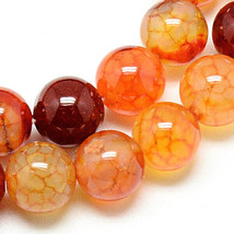 10 Dragon Vein Agate Gemstone Beads Striped Orange Jewelry Supplies 8mm - £4.20 GBP