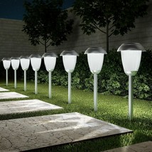 Set of 8 Solar Pathway LED Lights Stainless Steel Finish In Ground Patio... - £58.25 GBP