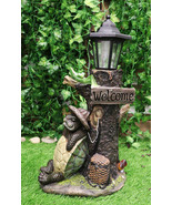 Summer Turtle Tortoise &amp; Frog Hiker Statue With Solar Powered Lantern LE... - $100.08 CAD