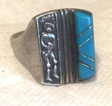 Vintage Sterling  Southwest Tribal Turquoise Kachina Dancer Ring  Size 10 10.4g - $156.42