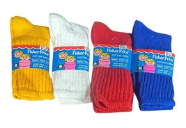 Vtg Fisher Price 90s Toddler Boys Solid Color Cotton Crew Socks 4 Pr  Si... - $24.74