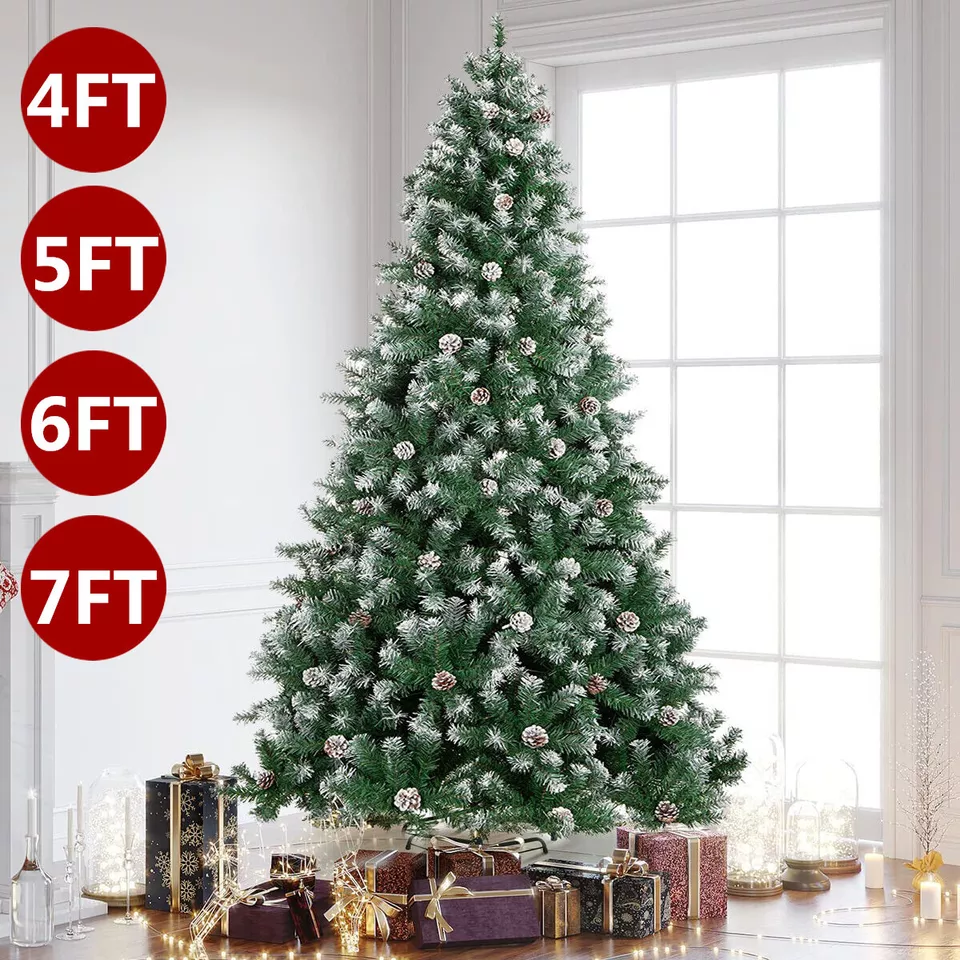Pre-Lit Realistic Artificial Holiday Christmas Tree Xmas Snowy Flocked T... - $79.98