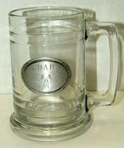 Clear Glass Mug Stein With Etched Pewter Dad &amp; Big Buck Badge Heavy Beer Father - £19.46 GBP